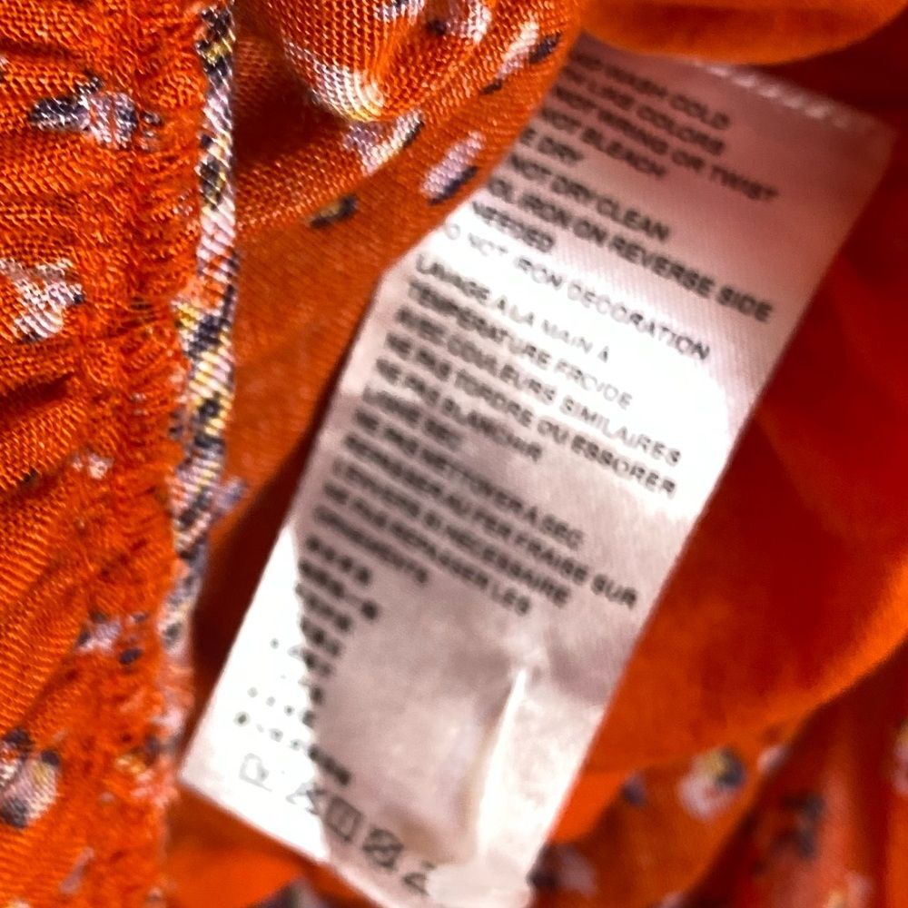 Free People Orange Floral Boho Tiered Midi Dress Ruffle Sleeve Size M - Picture 5 of 13